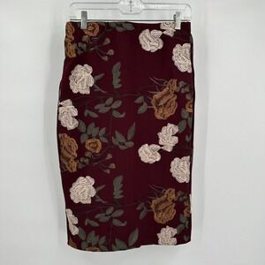 Womens Old Money Floral Pencil Skirt Size 6 Tapestry Cottage Noir Embroidered